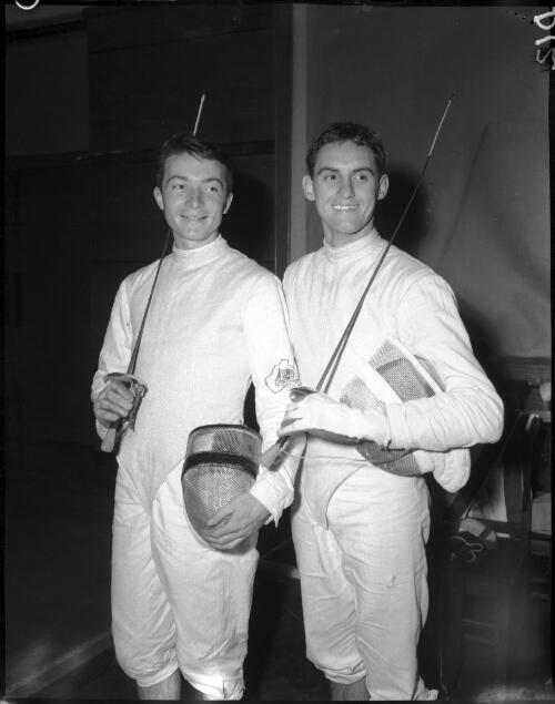 [Two male fencers, one of them an Australian, Olympic Games, Melbourne, 26 November 1956] [picture]