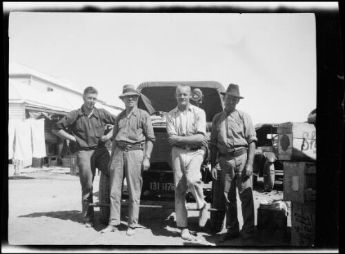 Leslie Birks, Ernest Officer, Michael Terry and Tom Campbell at the start of the expedition, Port Hedland, Western Australia, 1928 / Michael Terry