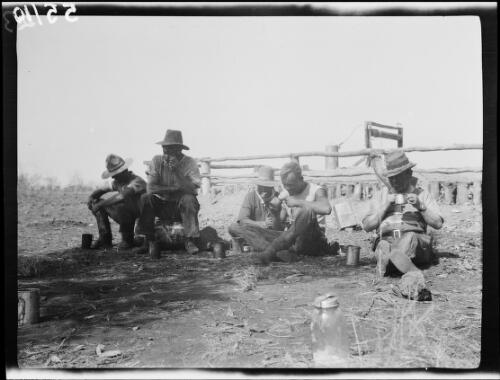 Michael Terry and his expedition members having a meal break, Northern Territory?, 1928 / Michael Terry