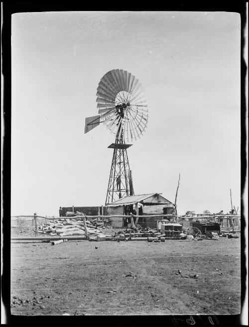 Windmill at an outback station, No. 3 Bore, Button Creek, Western Australia, 1928 / Michael Terry