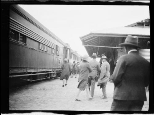 The Ghan and passengers at Stuart railway station, now Alice Springs, Northern Territory, approximately 1929 / Michael Terry