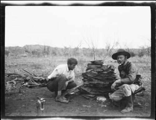 Ben Nikcer and Michael Terry next to a cairn, Northern Territory, 1933 / Michael Terry
