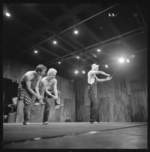 [Dancers from Paige Gordon & Performance Group rehearsing 'Shed - a place where men can dance', Canberra Theatre, 3 October 1996] [picture] / Loui Seselja