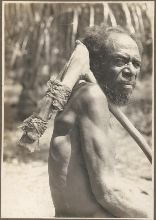 Old man with stone adze, Mukawa [picture] / Frank Hurley