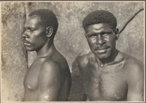 Portrait of two men from Murray Island and Dauar Island, Murray Islands, Queensland, 1921 [picture] / Frank Hurley