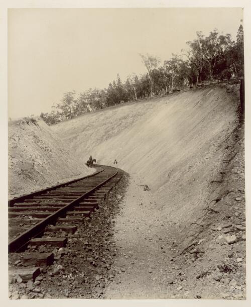 [A workman and a man on the horseback are standing close to the railway tracks] [picture] / Ryan & Thompson