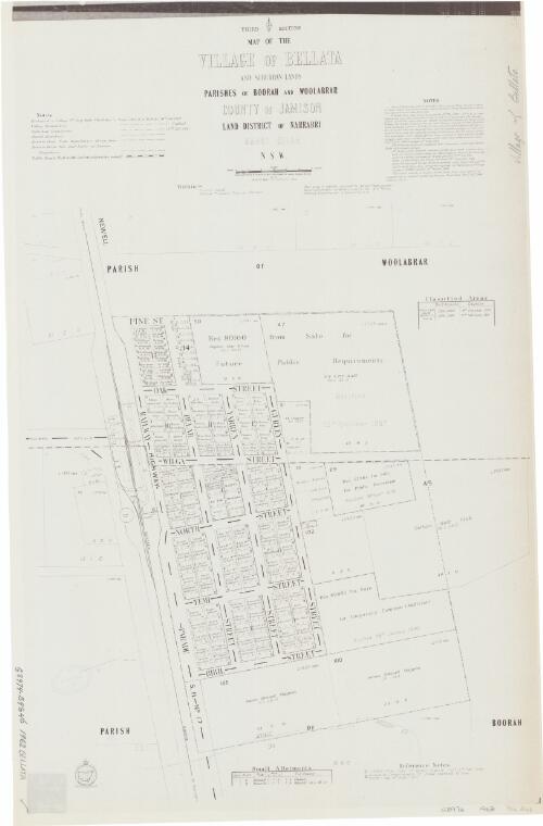 Village of Bellata and adjoining lands [cartographic material] : Parishes of Boorah and Woolabrar, County of Jamison, Land District of Narrabri, Namoi Shire, N.S.W. / compiled, drawn and printed at the Department of Lands, Sydney N.S.W