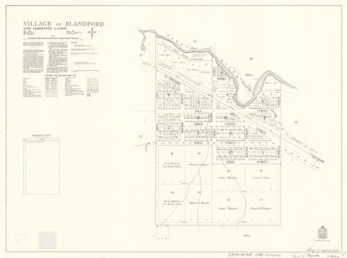 Village of Blandford and adjoining lands [cartographic material] : Parish - Murulla, County - Brisbane, Land District - Quirindi, Shire - Murrurundi : within Division - Eastern, Pastures Protection District - The Upper Hunter / printed & published by Dept. of Lands Sydney