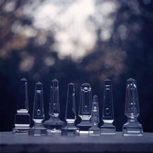 [Crystal obelisk paperweights, ca. 1971] [transparency] / David Beal