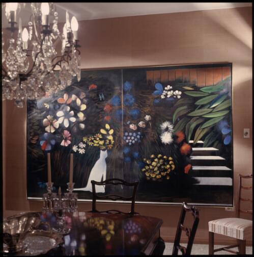 [Dining room featuring a Charles Blackman painting titled Cat in the Garden at Night, ca. 1971] [transparency] / David Beal