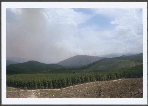 Rapidly building smoke plumes from the break out of the Bendora fire in the Warks Camp area (centre) and the strong up-slope run developing in Brindabella Creek (distant right) moving towards Picadilly Circus, [17 January 2003] [picture] / Jeff Cutting