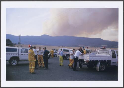 The beginnings of a forward control and staging area at Tidbinbilla Nature Reserve at dusk, Friday 17th January 2003 [picture] / Jeff Cutting