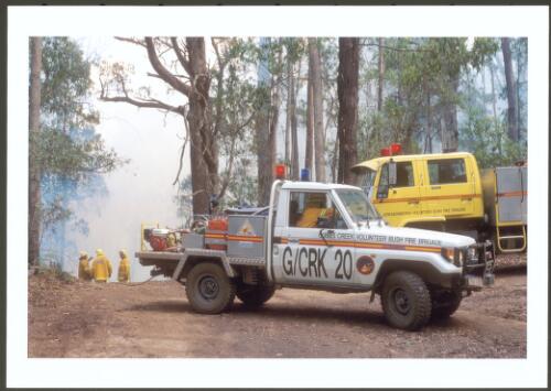 [Fire fighters from Guises Creek and Jerrabomberra Volunteer Bush Fire Brigades with their vehicles, during the Brindabella and ACT bushfires, January 2003] [picture] / Jeff Cutting