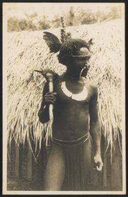 [Native of the Miranei [i.e.Mirani] district holding a stone axe ...