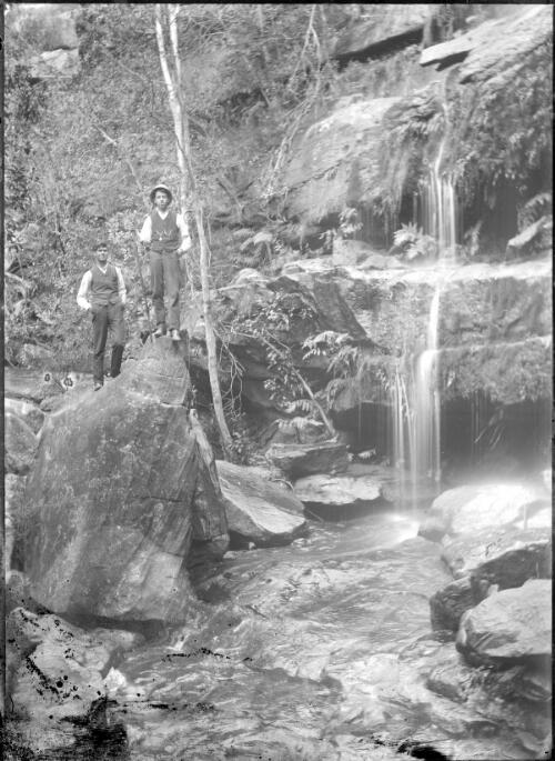 Waterfalls, two men, Kendall's falls [picture] / C.C. Fox