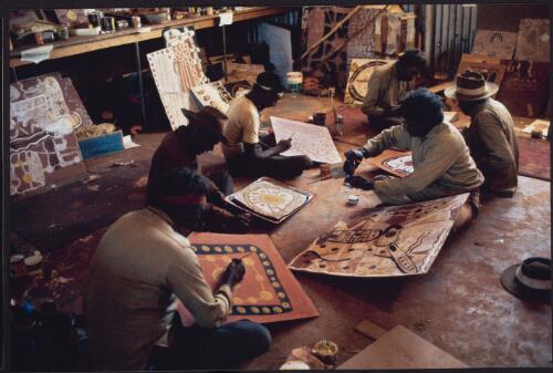 [Indigenous artists working in the Men's Painting Room, Papunya, 1972] [picture] / Michael Jensen