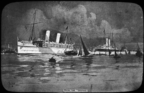 [The Duke & Duchess of Cornwall & York leaving Sydney aboard the SS Ophir, 6 June, 1901] [transparency]