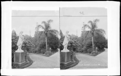 Statue entitled Summer, at an intersection of paths, Botanical Gardens, Sydney, ca. 1900 [picture] / Charles Kerry