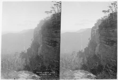 Cable towers for shale mining, Ruined Castle, Katoomba, New South Wales, 1890 [picture] / Charles Kerry