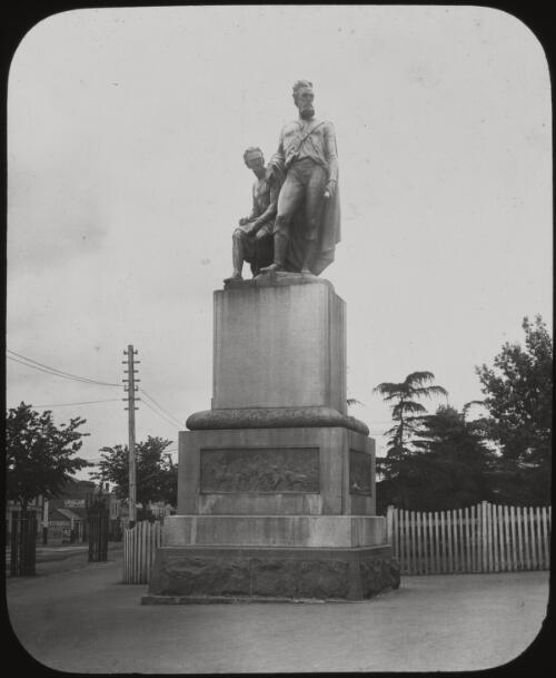 Burke and Wills monument, Melbourne, ca.1892 [transparency] / Fred Hardie
