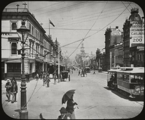 Bourke Street, Melbourne, ca.1892 [transparency] / Fred Hardie