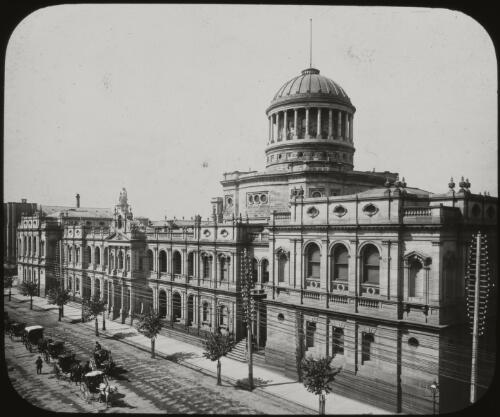 Law courts, Melbourne, ca.1892 [transparency] / Fred Hardie