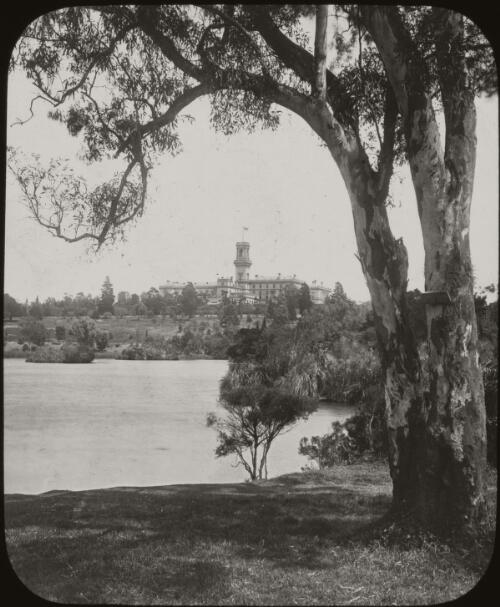 Government House, from Botanic Gardens, Melbourne, ca.1892 [transparency] / Fred Hardie