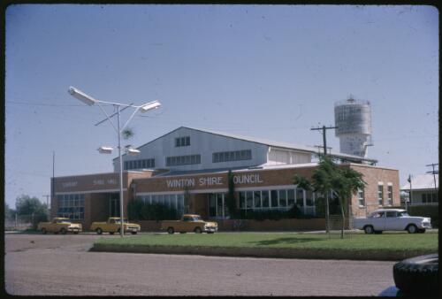 Winton library, shire hall and shire council building, Queensland, 1964 [transparency] / Les McKay