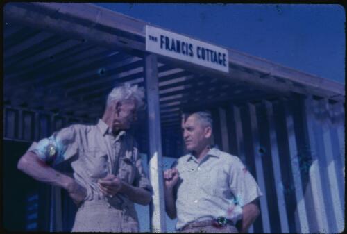 Old Timers cottages, Jack Ward and Padre Les McKay, Birdsville, Queensland, ca. 1962 [transparency] / Les McKay
