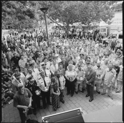 [Crowd scene at the firefighters' civic reception, Garema Place, Canberra, 19 February 2002] [picture] / Loui Seselja