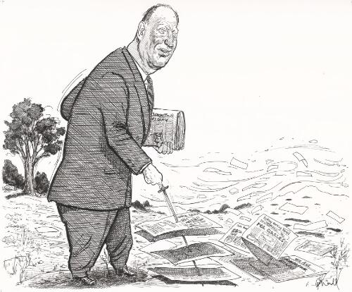 Kerry Packer [picking up newspaper litter] [picture] / O'Neill