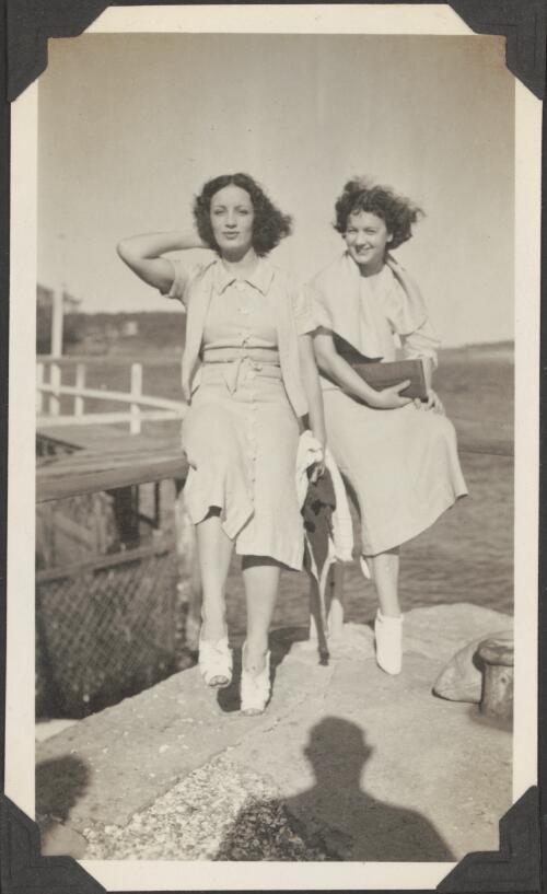 Olga Valevska (left) and Anna Severska from the Monte Carlo Russian Ballet standing on a pier, ca. 1937 [picture]