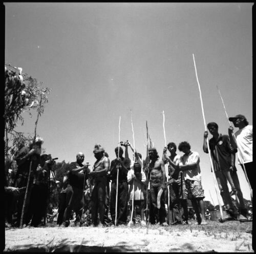 [Aboriginal people holding a ceremony for 30th Anniversary of the Aboriginal Tent Embassy, Canberra, 26 January 2002, 3] [picture] / Loui Seselja