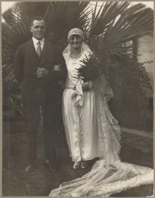 Wedding portrait of Agnes ('Nessie') Emily Hackett (née Lockhart) and Norman Alfred Hackett, June 1929, Melbourne, Victoria [picture]