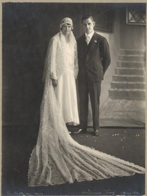 Wedding portrait of Alice ('Allie') Julia Hackett (née Lockhart) and Jack Hackett, Melbourne, Victoria, September 1930 [picture] / Alice Mills
