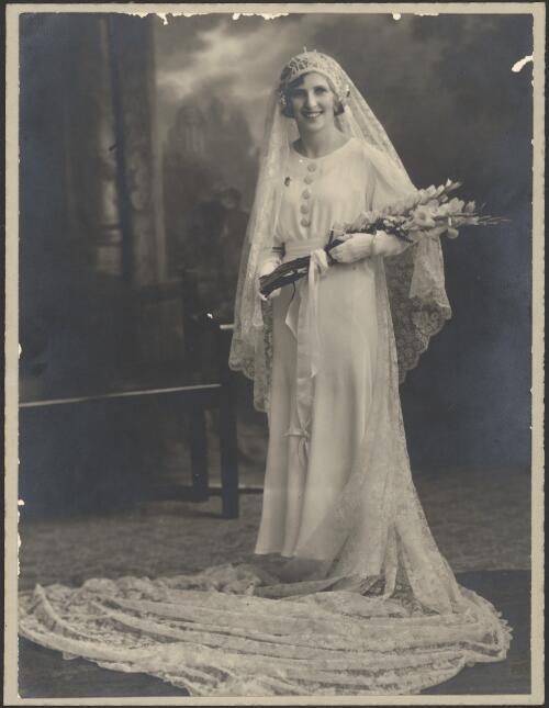 Wedding portrait of Marion Sweeney (née Old), Swan Hill, Victoria, 28 December 1933 [picture]