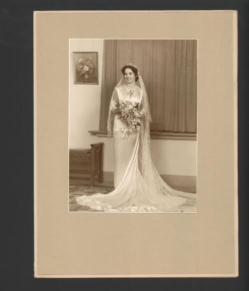 Wedding portrait of Hazel Best (née Boland), Swan Hill, Victoria, 28 August 1943 [picture]