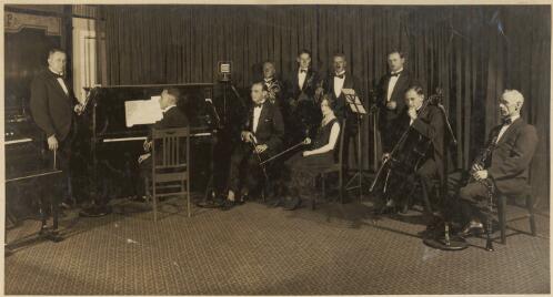 Radio orchestra including Charles Wentzel (back centre) and Norbert Wentzel (third from right), 1930s [picture]