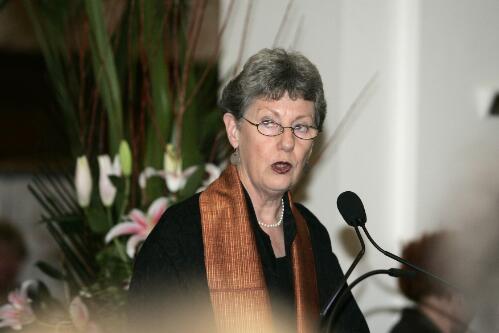 Portrait of Elizabeth Reid, leader of the Australian official delegation to the Mexico City International Women's Year conference, addressing the audience in King's Hall, 6th August 2005 [2] / Bob Givens