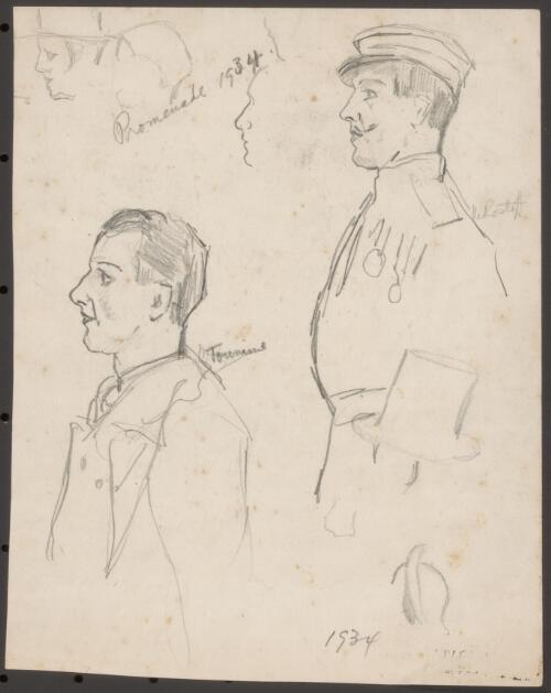 [Pencil sketch of Sviatslov Toumine and Dimitri Rostoff in 'Promenade', Dandre-Levitoff Russian Ballet],1934 [picture] / Enid T. Dickson