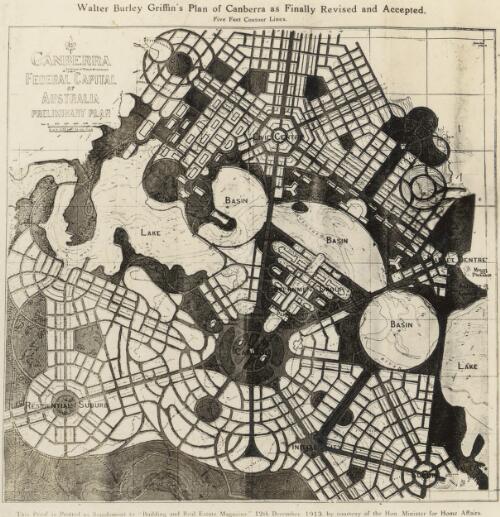 Walter Burley Griffin's Plan of Canberra as finally revised and accepted [cartographic material] : five feet contour lines