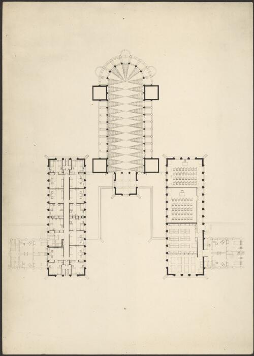 [Photographic reproduction of clerestory and reflected ceiling plan for Newman College Chapel, University of Melbourne, Victoria] [picture] / [Walter Burley Griffin]