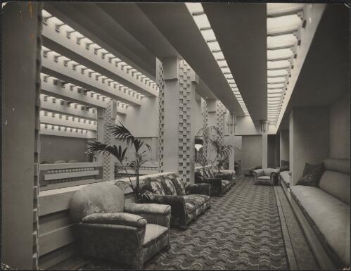 Interior view showing lounge seating in Capitol Theatre, Swanston Street, Melbourne, Victoria [picture] / [Walter Burley Griffin]