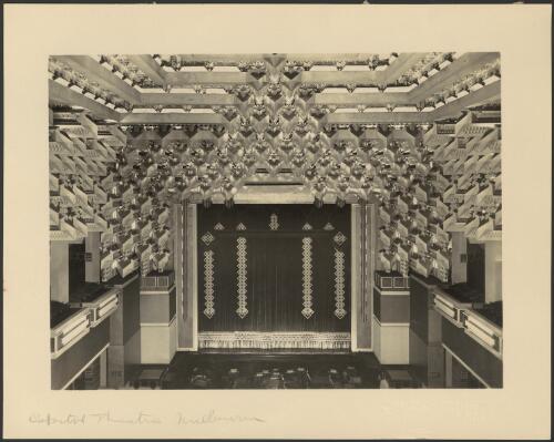 View of the ceiling  and stage area of theatre, Capitol Theatre, Swanston Street,  Melbourne, Victoria [picture] / [Walter Burley Griffin]