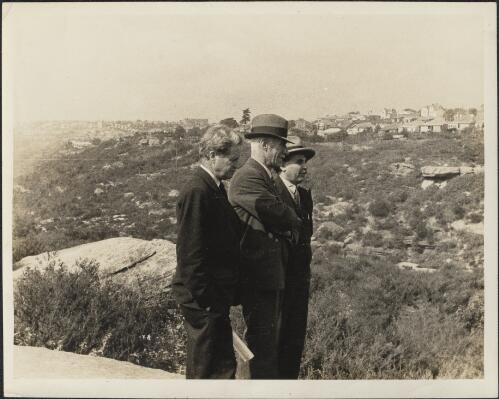Walter Burley Griffin, John Boadle and Nisson Leonard-Kanevsky [inspecting site for the Willoughby Incinerator] [picture]