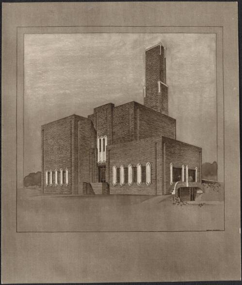 Exterior perspective view of incinerator, [St. Kilda Incinerator, Victoria] [picture] / Bertha Nicholls