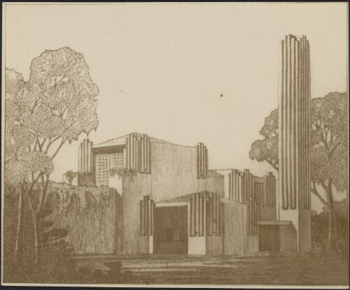 Oblique perspective view of unidentified municipal incinerator, [8] [picture] / [Walter Burley Griffin and Eric Milton Nicholls]