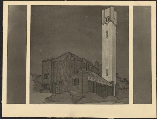 Oblique perspective view of unidentified municipal incinerator, [10] [picture] / [Walter Burley Griffin and Eric Milton Nicholls]
