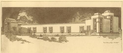 [Perspective view of Pioneer Press building, Lucknow, India, 1936, 2] [picture] / Walter Burley Griffin, Architect