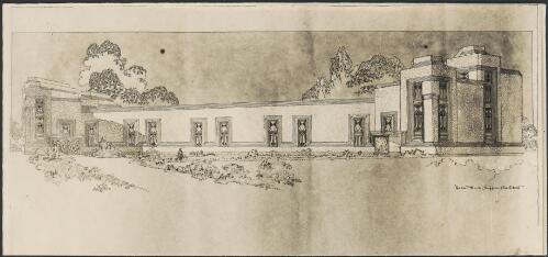 [Perspective view of Pioneer Press building, Lucknow, India, 1936, 3] [picture] / Walter Burley Griffin, Architect